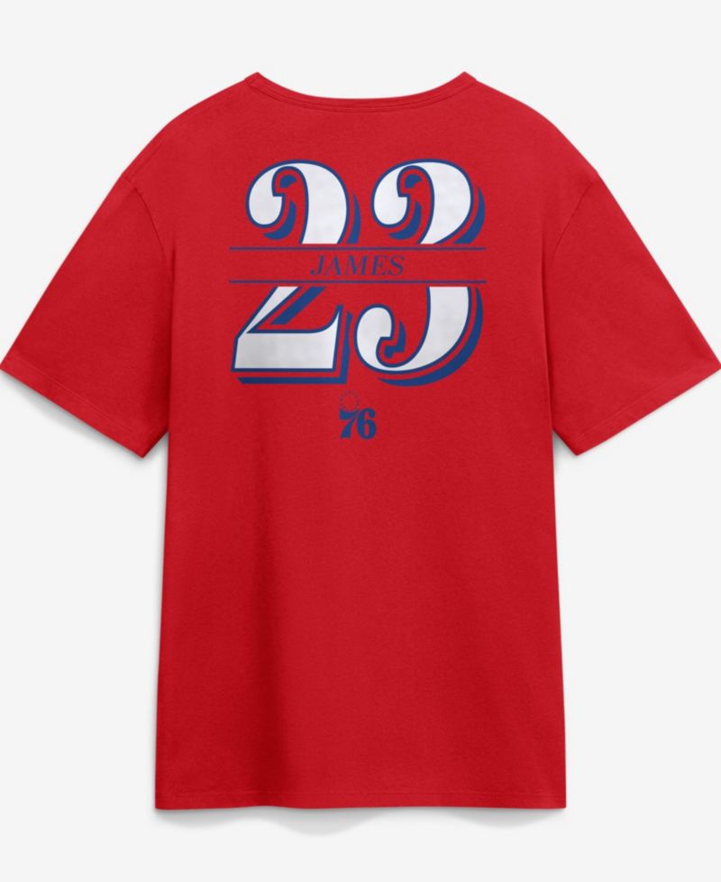 Men's LeBron James Red Philadelphia 76ers In The Paint Name & Number T-Shirt