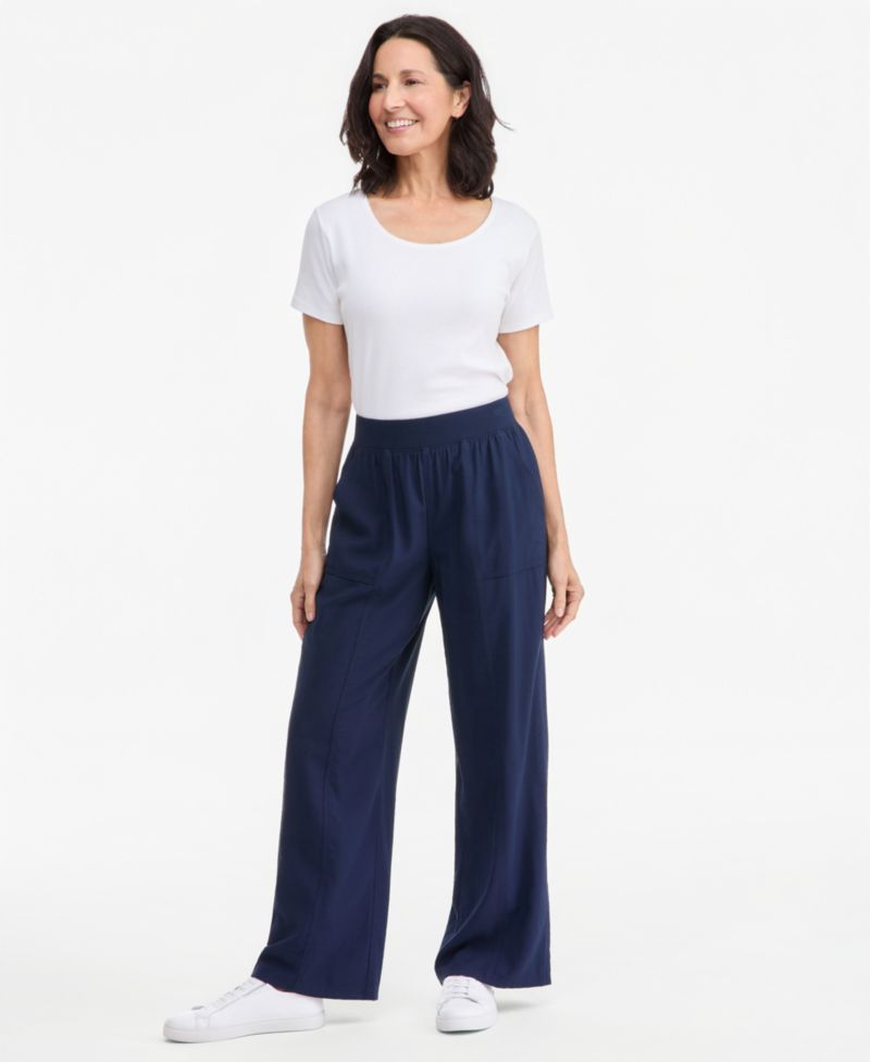 Women's High-Rise Pull-On Wide-Leg Drapey Pants