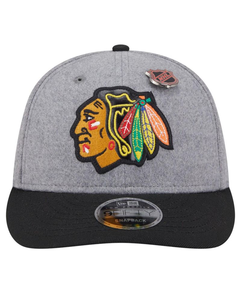 Men's Gray/Black Chicago Blackhawks Wool Pin Low Profile 9FIFTY Snapback Hat
