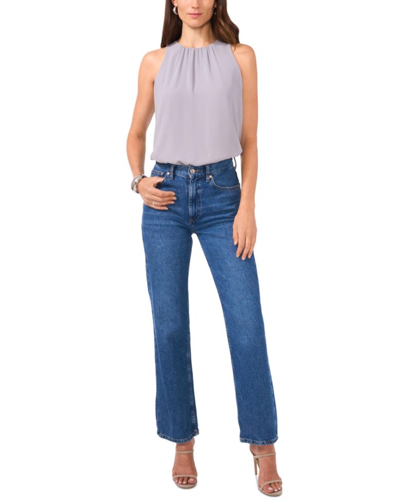 Women's Crewneck Sleeveless Embellished Top