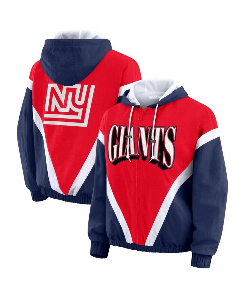 Women's Red/Royal New York Giants Retro Crinkle Full-Zip Hoodie Windbreaker