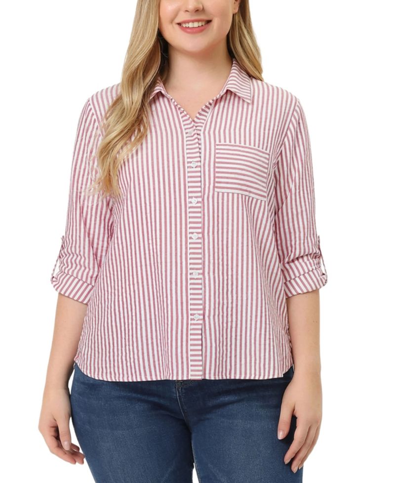 Plus Size 3/4-Sleeve Roll Tab Top