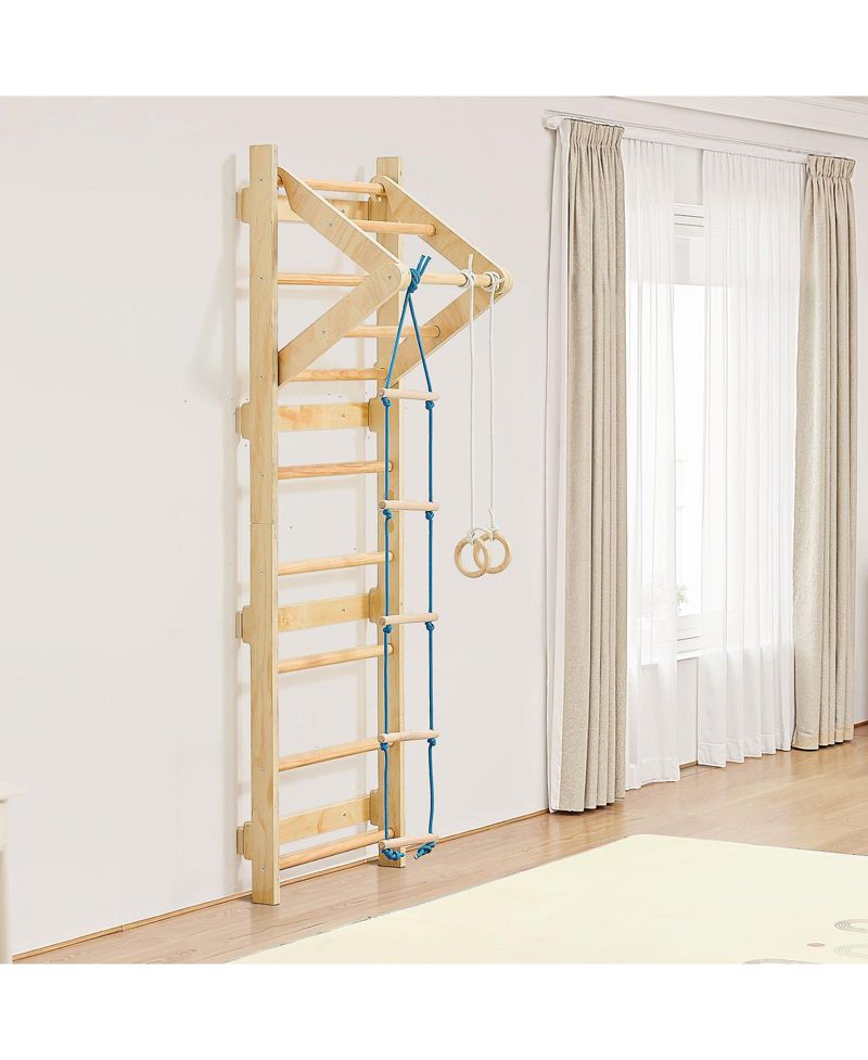 4 in 1 Swedish Ladder Wall Gym with Gym Rings and Pull Up Bar