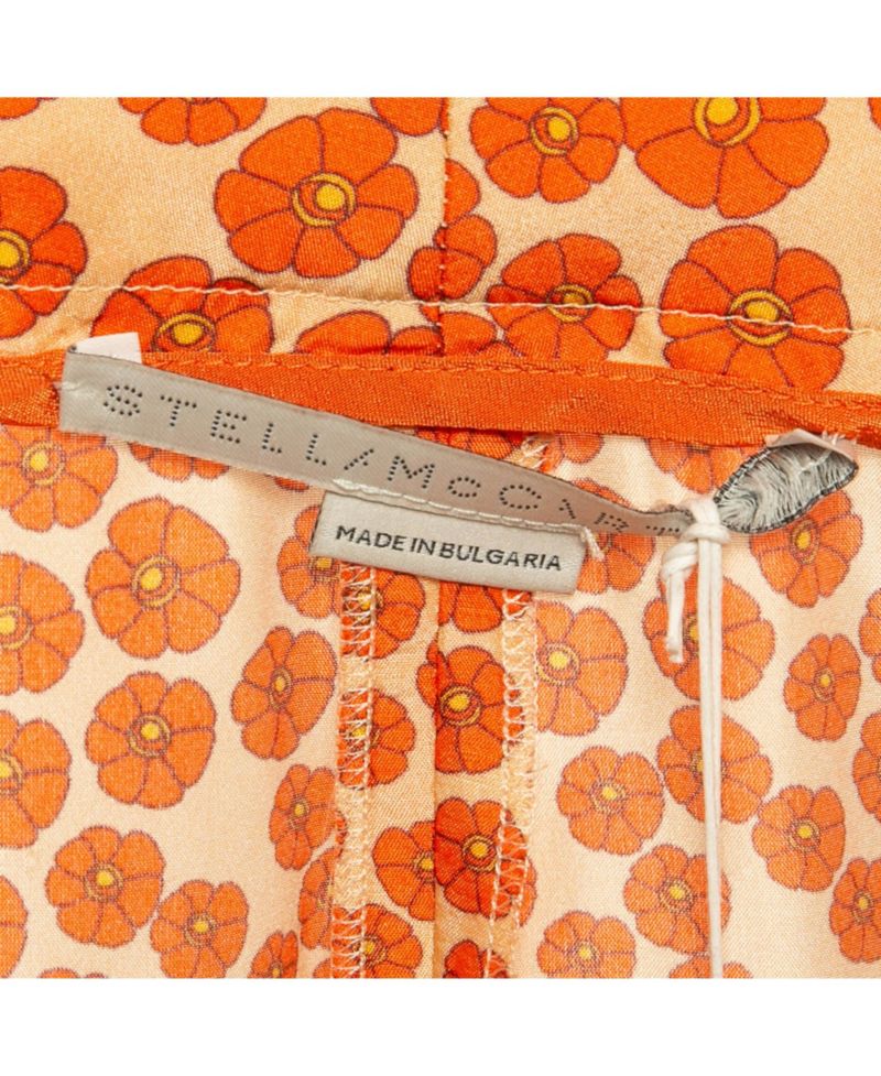 Women's Orange Ditsy Floral Print Silk Trousers