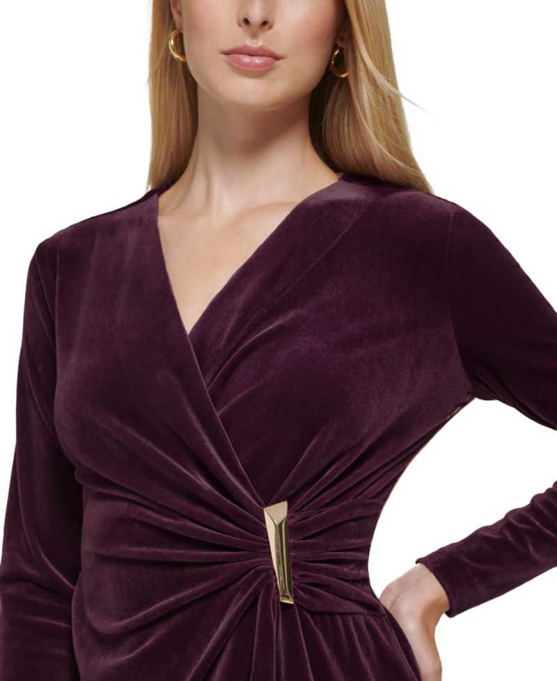 Petite Velvet V-Neck Long-Sleeve Dress