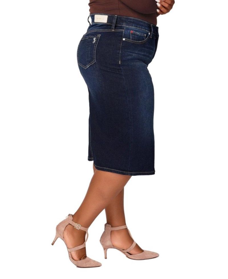 Women's Denim Midi Skirt in 28"length with side vents - Emma