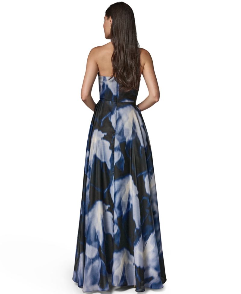 Women's Printed Organza Strapless Gown