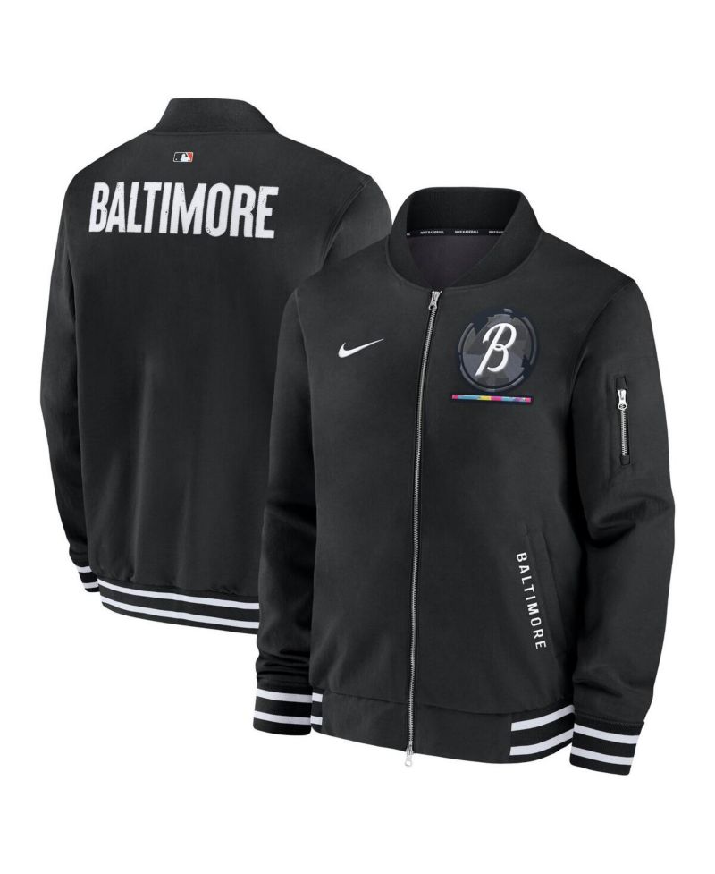 Men's Black Baltimore Orioles Authentic Collection City Connect Full-Zip Bomber Jacket