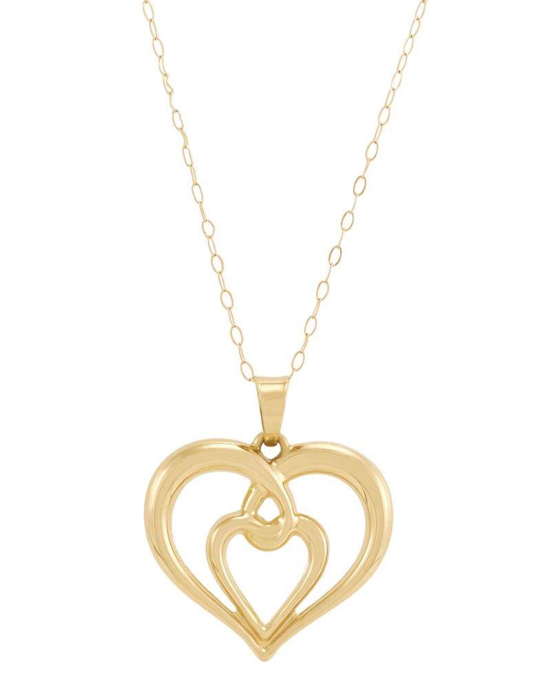 Macy's Back-to-Back Double Heart Pendant Necklace in 10k Yellow Gold