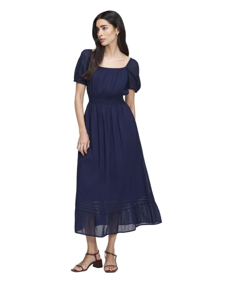 Women's Mandy Square-Neck Short-Sleeve Shirred-Waist Midi Dress