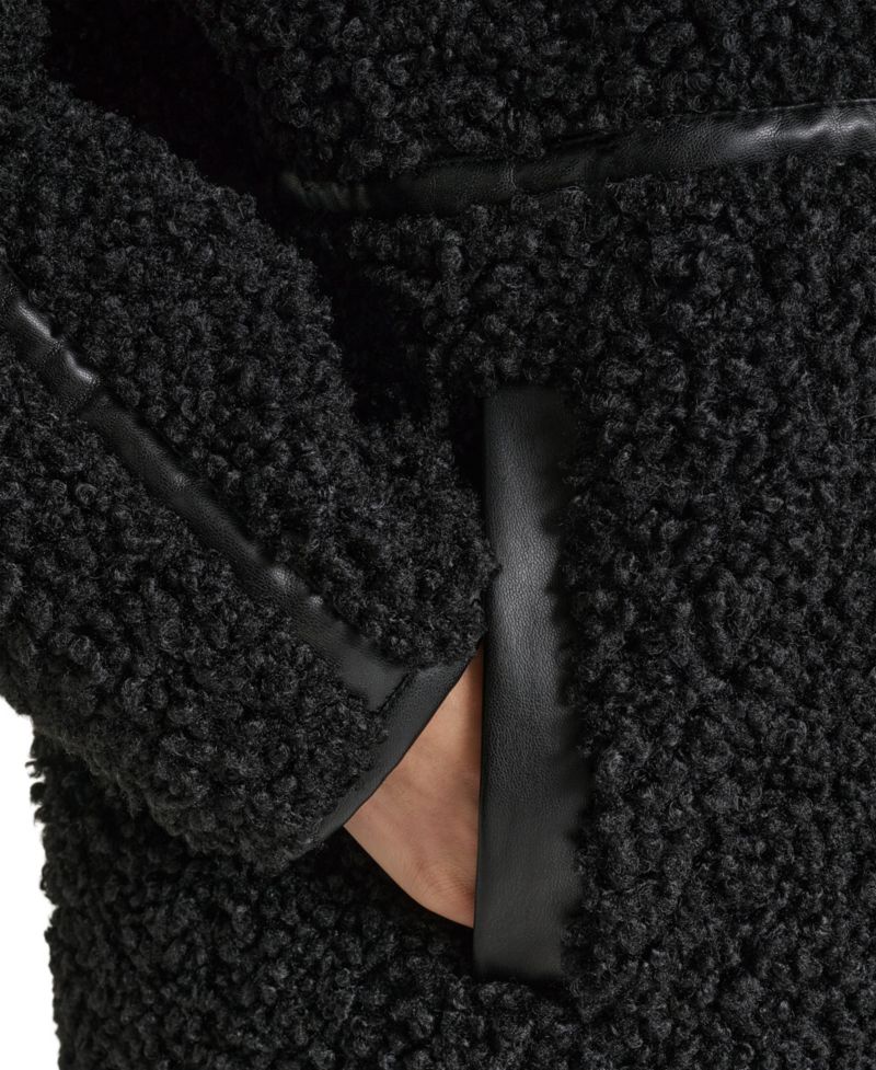 Women's Faux-Leather-Trim Teddy Coat