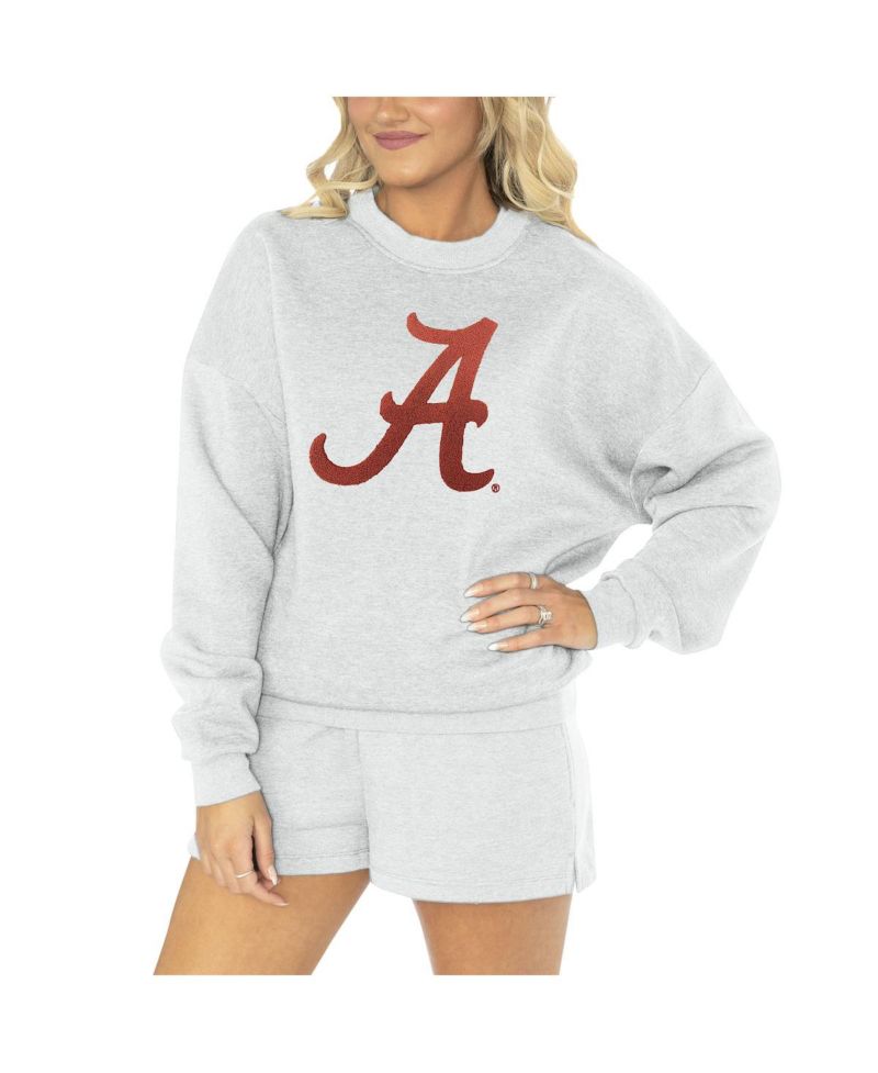 Women's Ash Alabama Crimson Tide Team Effort Pullover Sweatshirt and Shorts Sleep Set