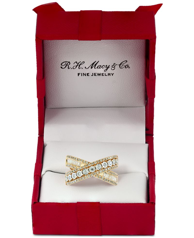 EFFY® Diamond Round & Baguette Crossover Statement Ring in White Gold (3/4 ct. t.w.) (Also available in 14k Gold)