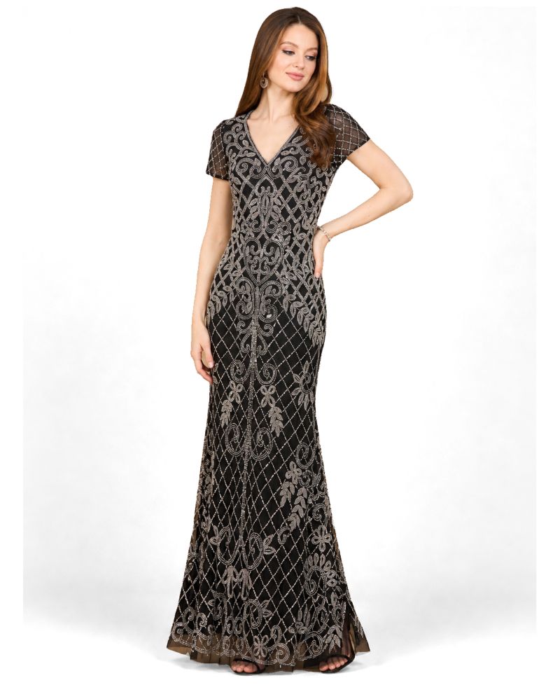Women's Cap Sleeve Mermaid Beaded Gown