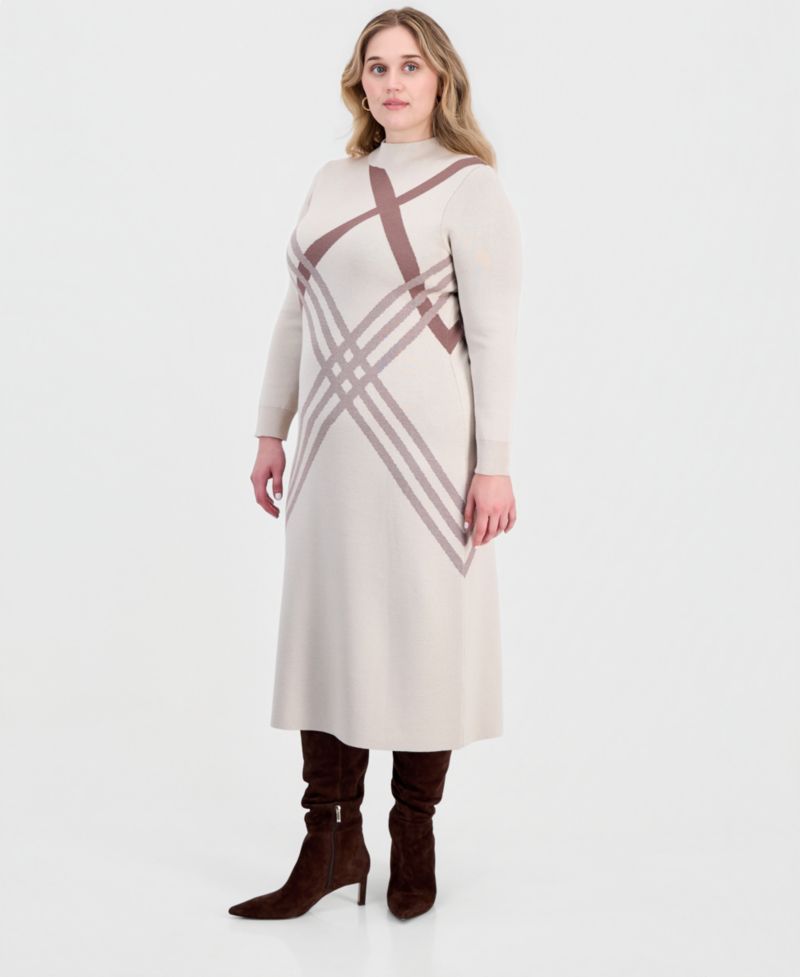 Plus Mock Neck Long-Sleeve Midi Dress