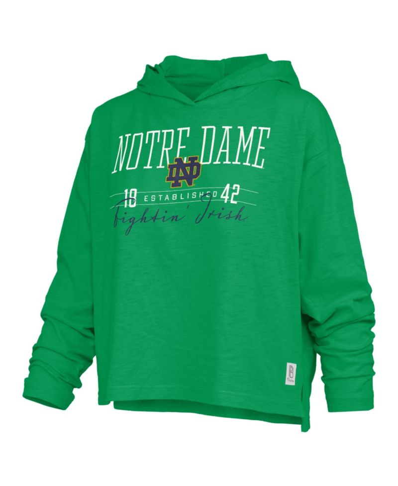 Women's Green Notre Dame Fighting Irish Castillo Slub Waist Length Long Sleeve Hooded T-Shirt