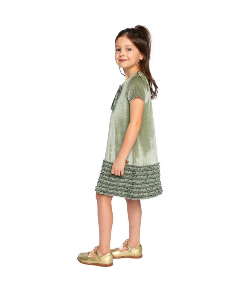 Girls (6-14) Short Sleeve A-Line Dress with Bow