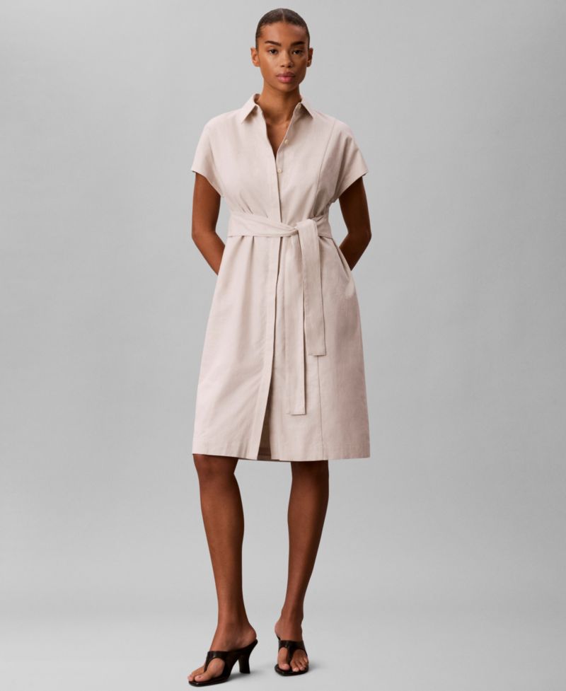 Women's Short-Sleeve Collared Midi Shirt Dress