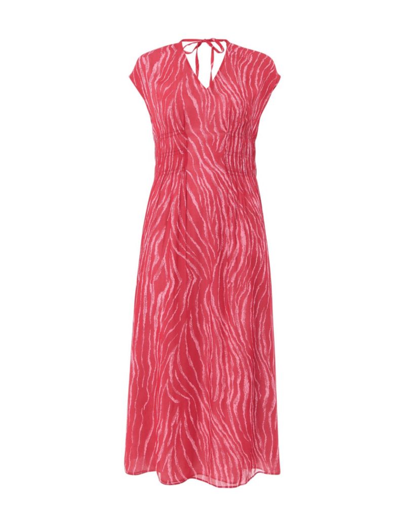 Women's Short Sleeve Zebra Texture Midi Dress