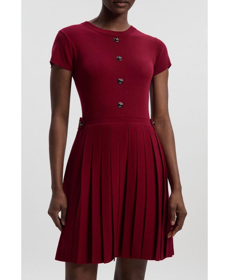 Women's Viscose Tab Pleated Knit Mini Dress