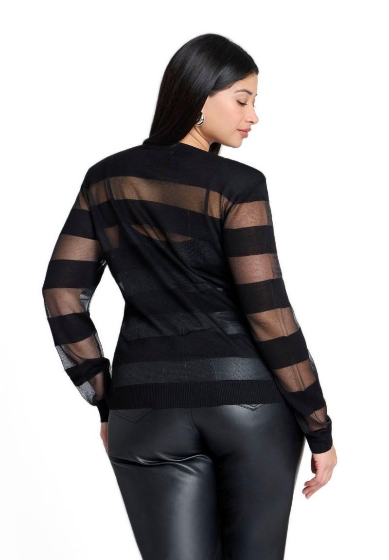 Women's Sheer Stripe Sweater With Shoulder Pad