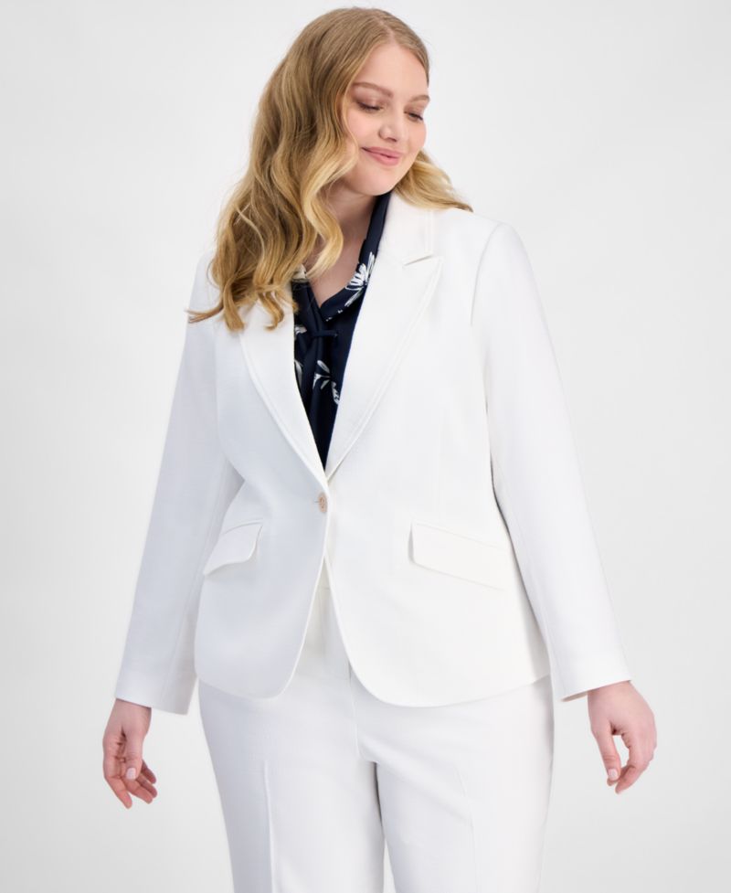 ASL Plus Size Stretch Boucle One-Button Blazer
