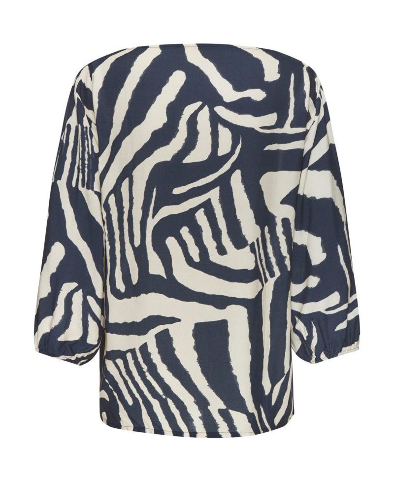 Women's Abstract-Print Boat-Neck Balloon-Sleeve Blouse