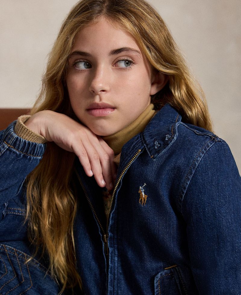 Girls' 7-16 Indigo Mock Neck Denim Jacket