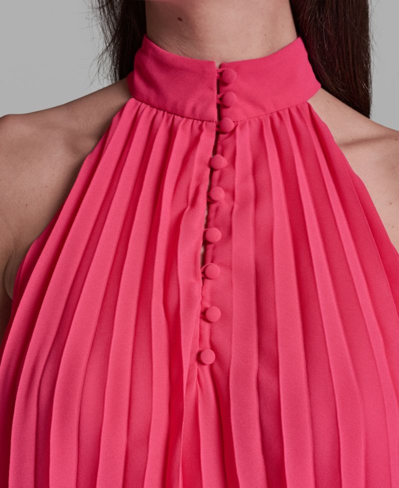 Women's Pleated Halter Neck Sleeveless Top