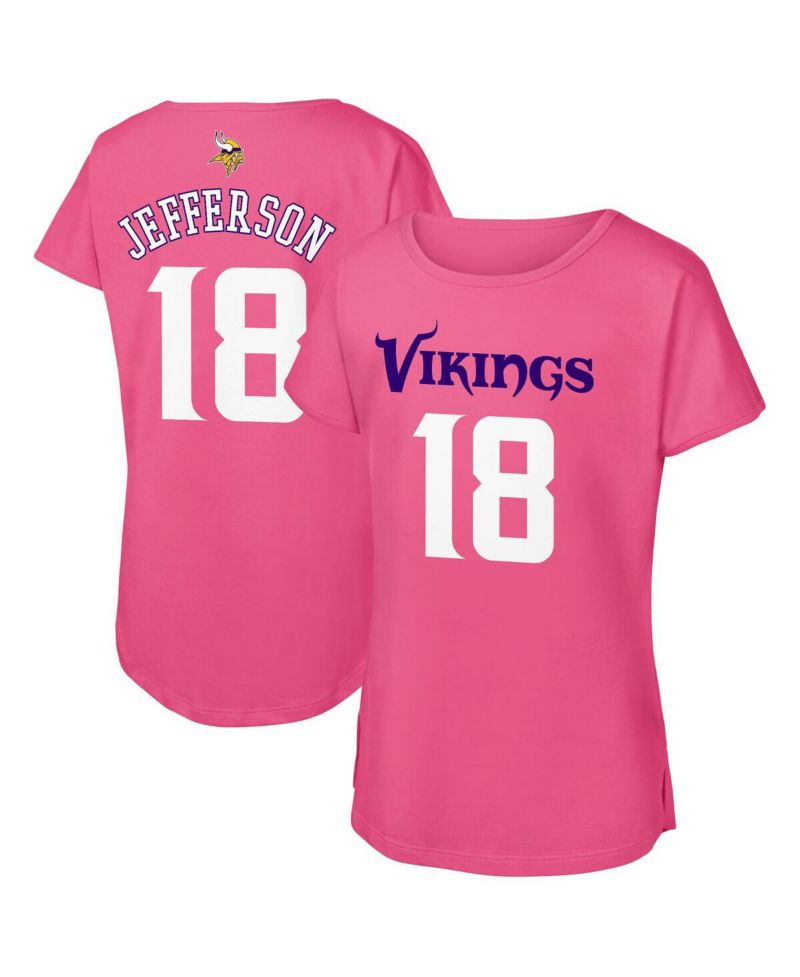 Big Girls Justin Jefferson Pink Minnesota Vikings Player Name & Number T-Shirt