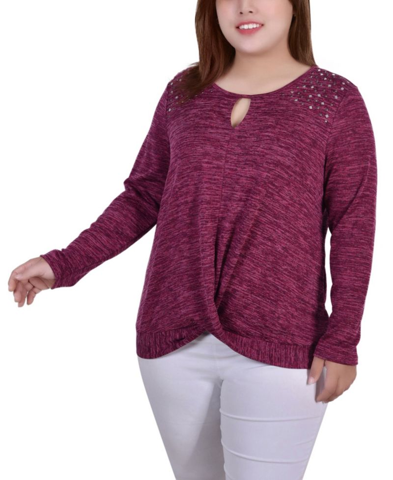 Women's Plus Size Long Sleeve Knit Keyhole Top