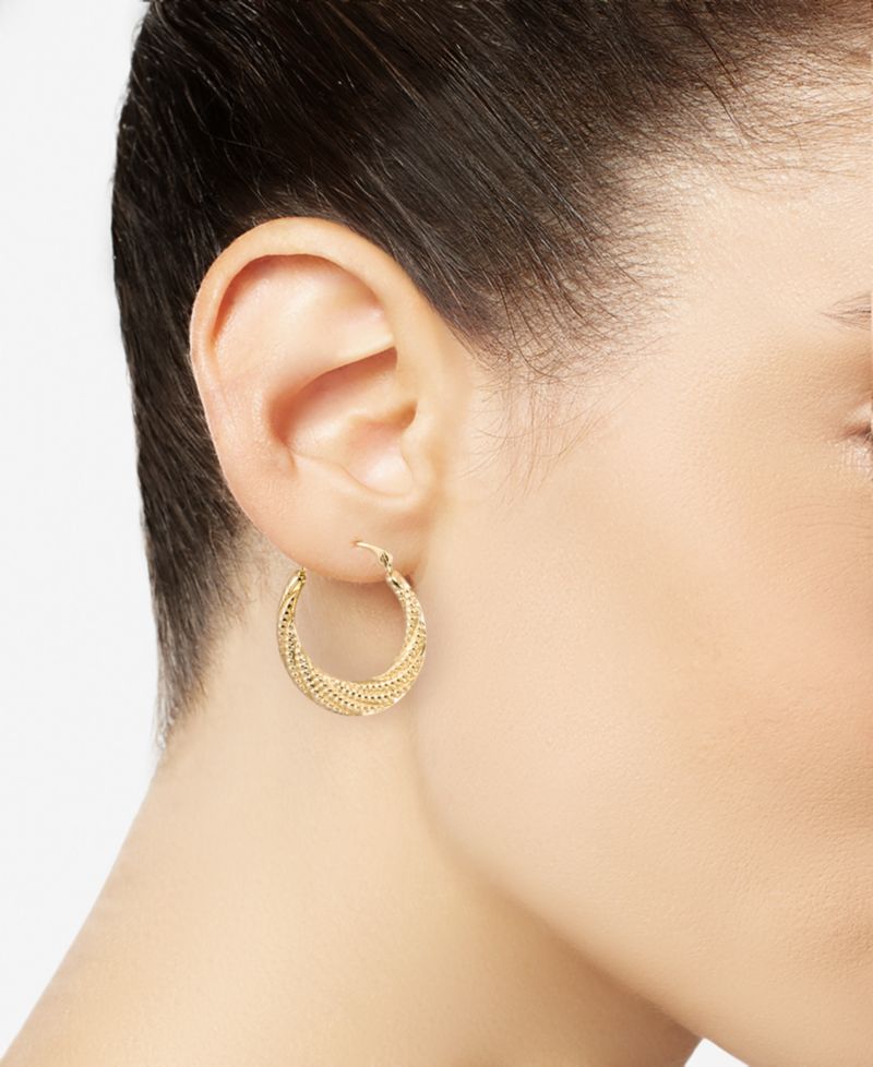 High Polished & Milgrain Round Hoop Earrings in 10k Yellow Gold