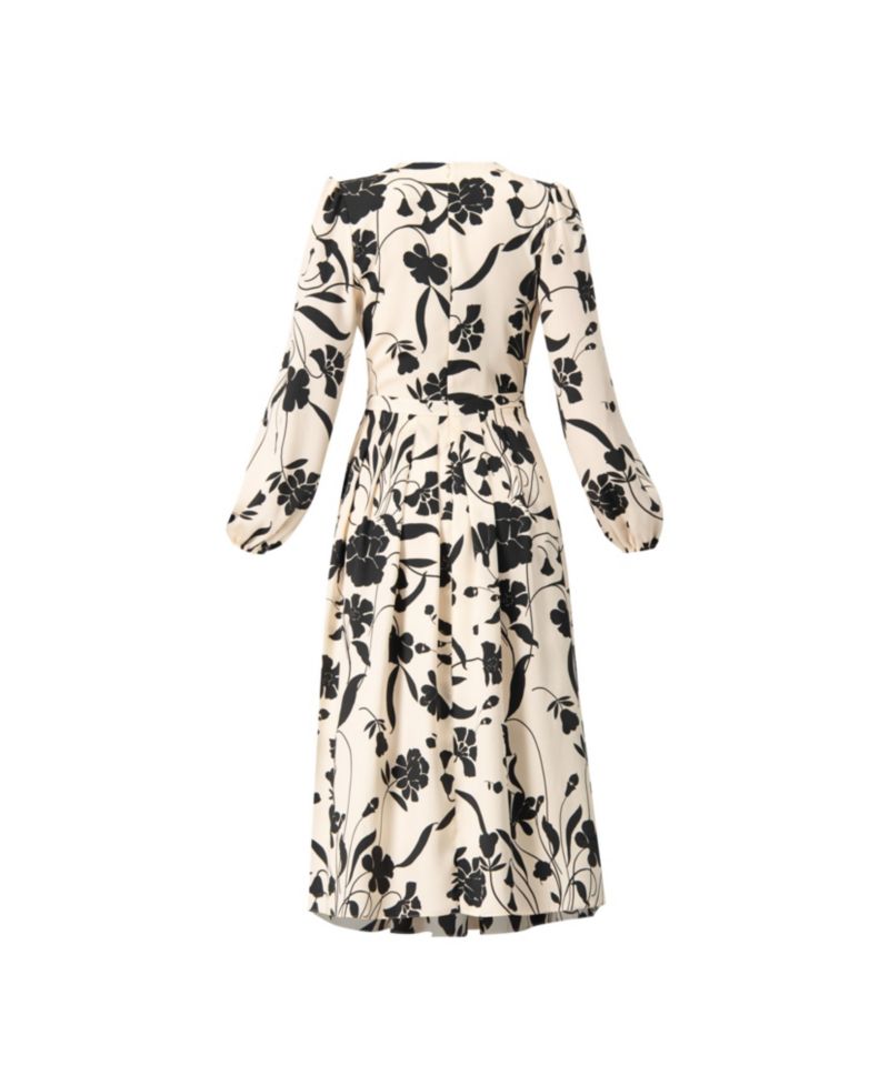 Women's V-Neck Midi Dress with Long Sleeves