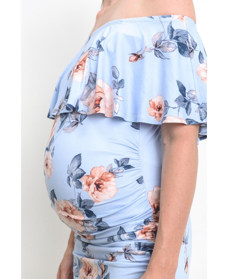 Women's Off-the-Shoulder Floral Ruffle Bodycon Dress