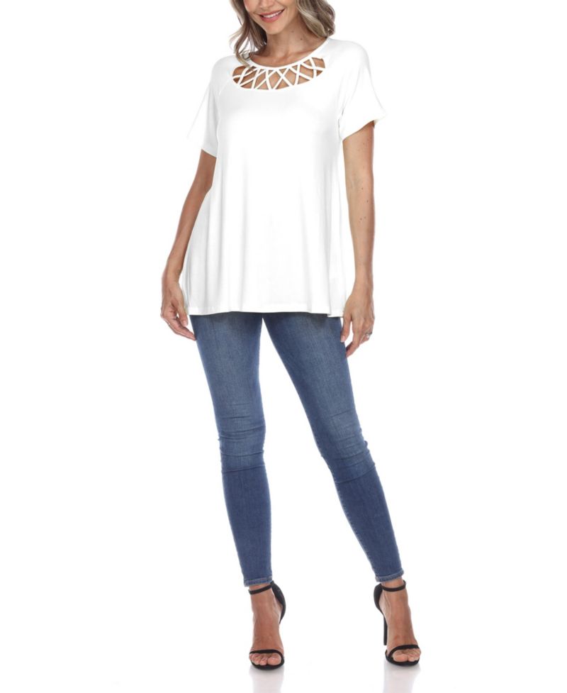 Plus Size Crisscross Cutout Short Sleeve Top