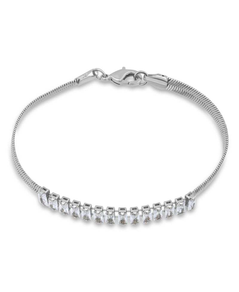 Herringbone 5 ct. t.w Blue Cubic Zirconia Baguette Stones on Herringbone Chain Tennis Bracelet
