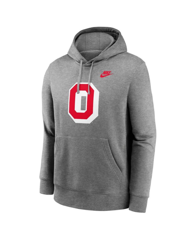 Men's Heather Gray Ohio State Buckeyes Legacy Logo Club Fleece Pullover Hoodie
