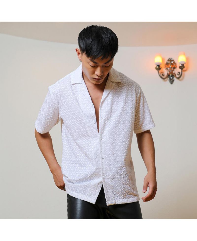 Men's Chalk White Embroidered Circular Shirt