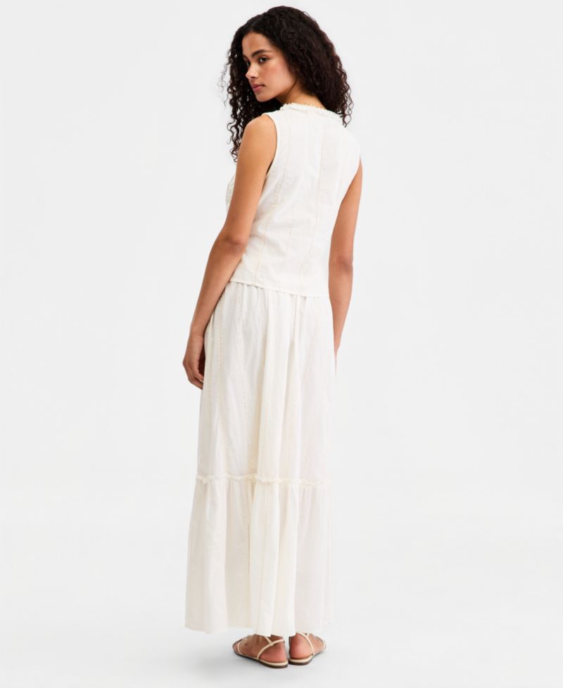 Women's Embroidered Tiered Cotton Pull-On Maxi Skirt