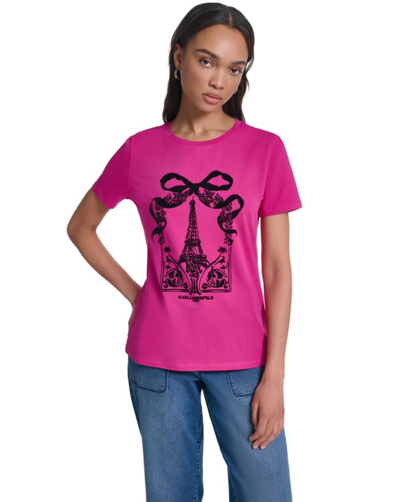 Women's Eiffel Tower Bow Graphic Tee T-Shirt