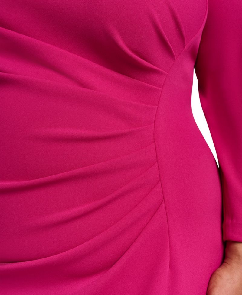 Plus Size Ruched 3/4-Sleeve Work Dress