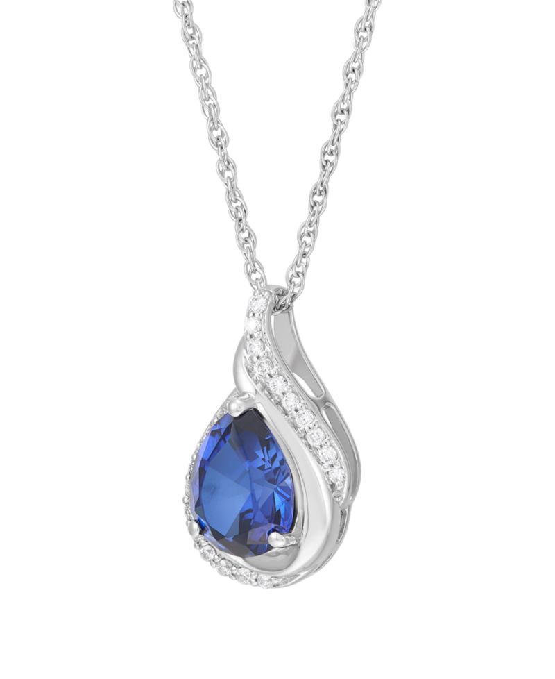 Lab Grown Sapphire (2-1/10 ct. t.w.) & Lab Grown White Sapphire (1/5 ct. t.w.) Pendant Necklace in Sterling Silver