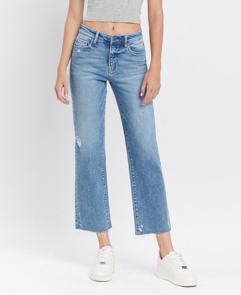 Women's High Rise Distressed Ankle Straight Jeans