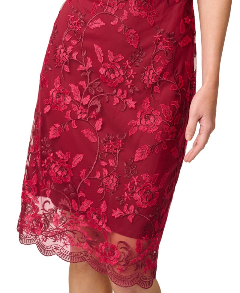 Women's Short-Sleeve Square-Neck Floral-Embroidered Dress