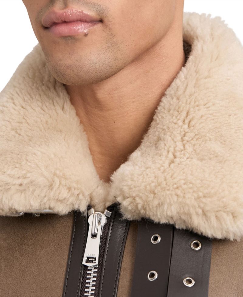 Men's Hardy Aviator-Style Shearling-Collar Leather Jacket