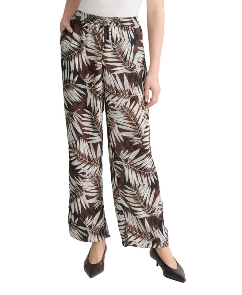Petite Palm Printed Wide-Leg Pull-On Pants