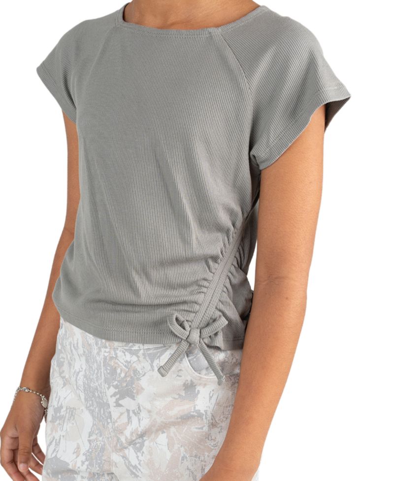 Girls' 7-12 Rib Knit T-Shirt and Printed Twill Pants, 2-Piece Set