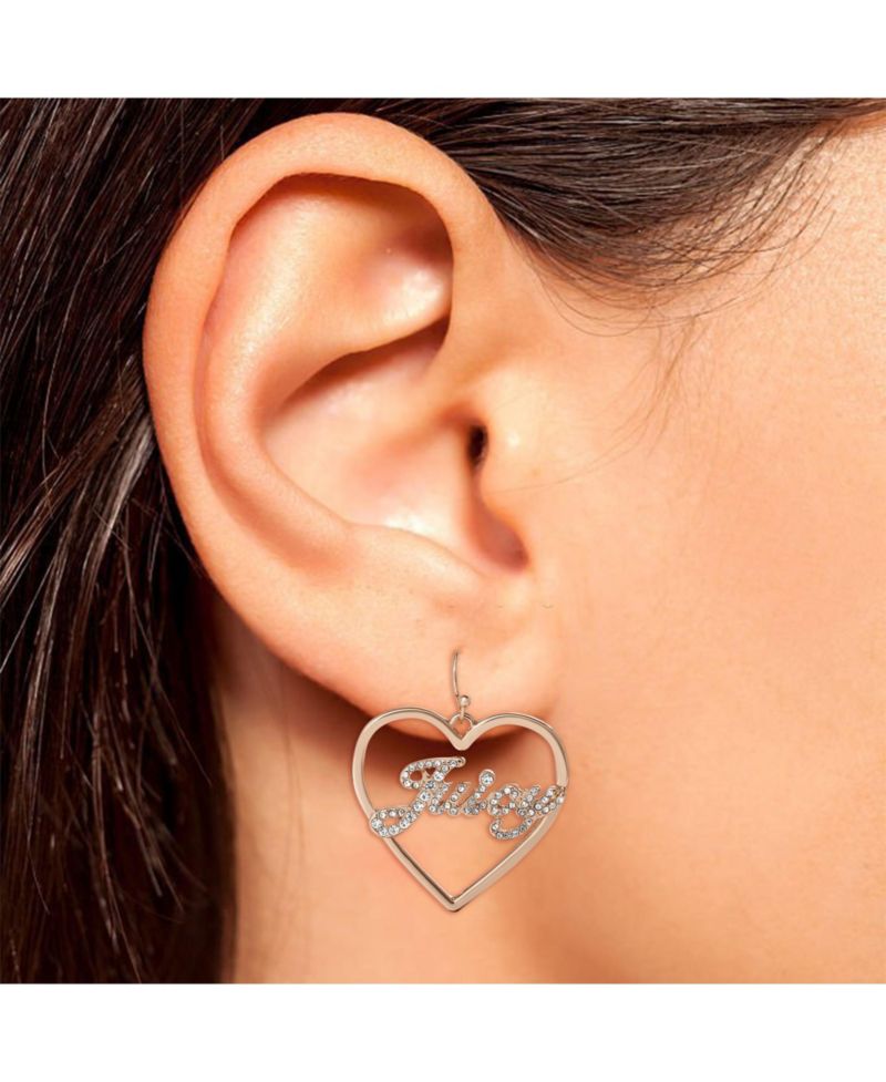 Crystal Heart Drop Script Logo Earrings
