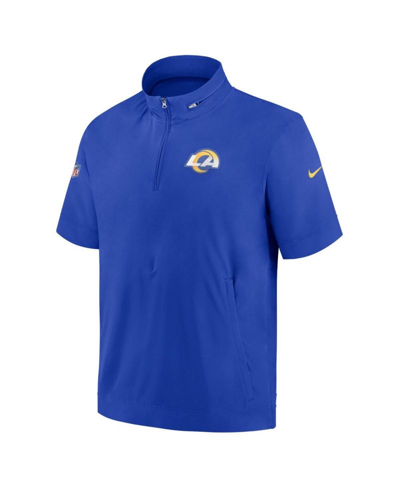 Men's Royal Los Angeles Rams Sideline Coach Short Sleeve Hoodie Quarter-Zip Jacket