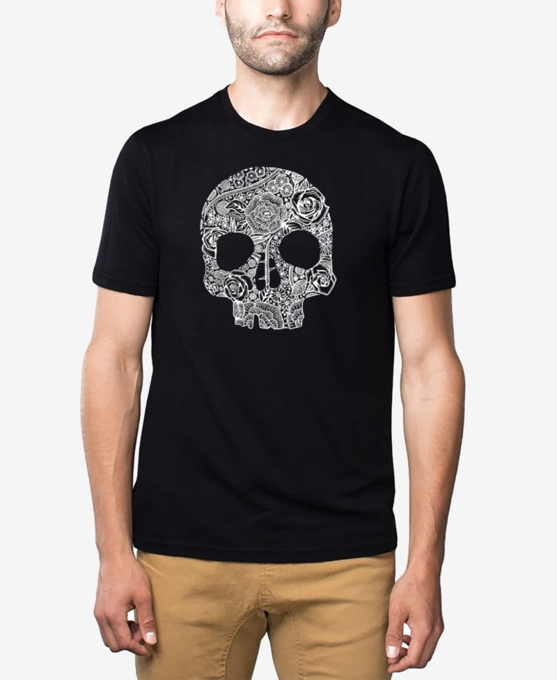 Men's Cotton/Poly Blend Word Art T-shirt - Flower Skull